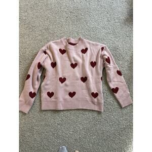 Pink Heart Sweater Women’s Small Valentine’s Day Crewneck Acrylic